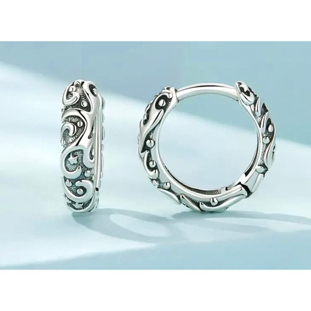 Fashion Jewelry Sterling Silver 925 Earrings Hoop Vintage Elegant Simple